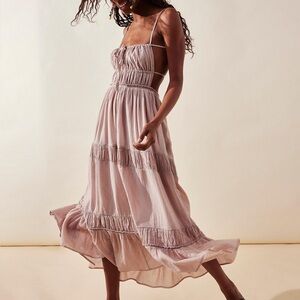 Free People Taking Sides Open Tie Back Maxi Dress in Cashmere